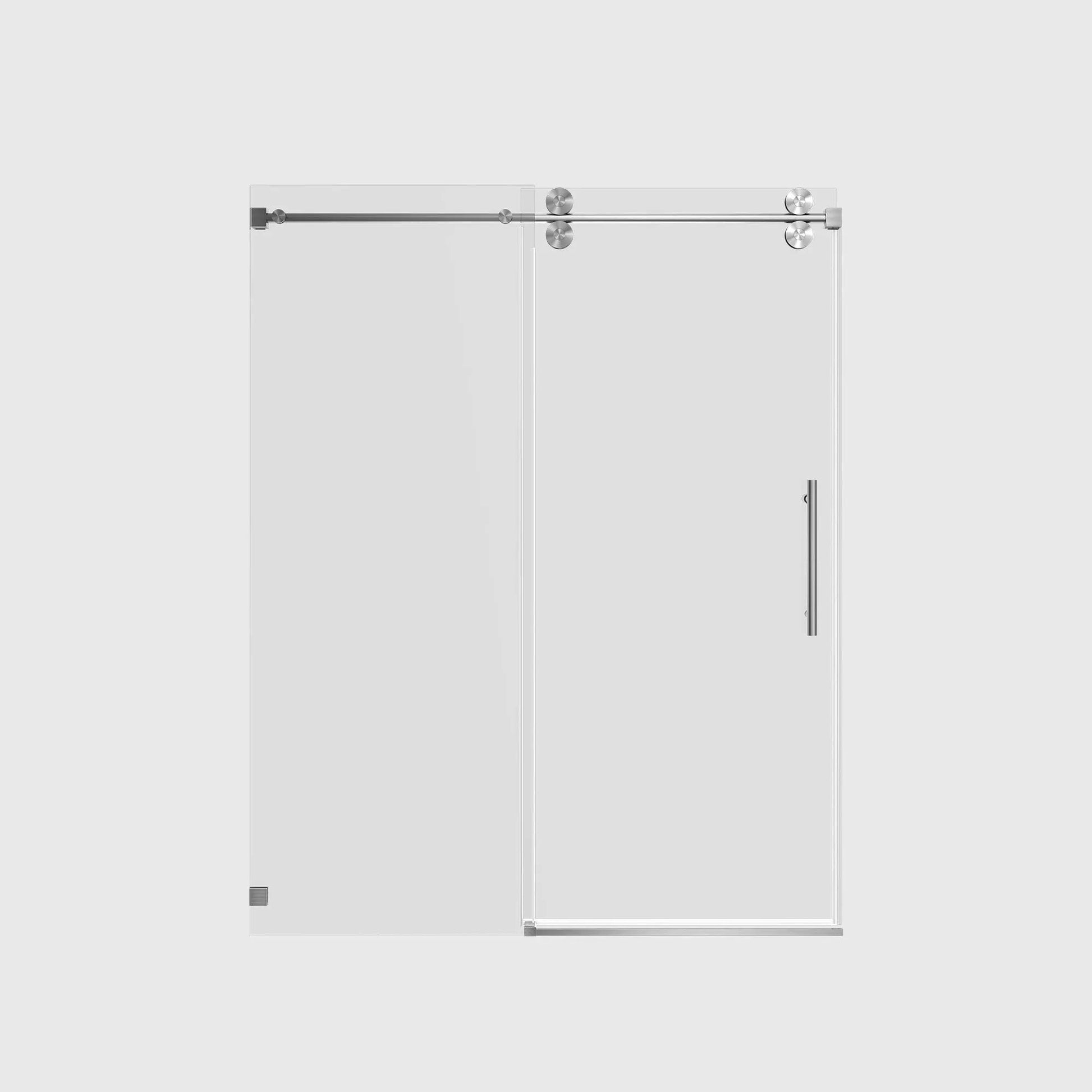 Additional view of the Cascade 76 inch stainless steel sliding shower door with fixed panel