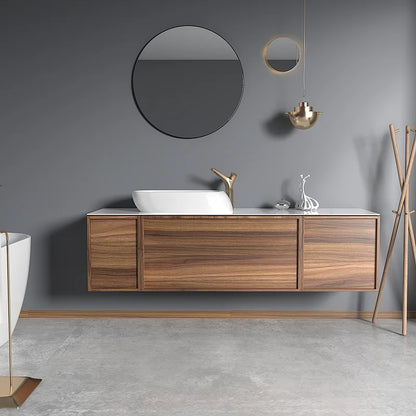Forest 65" Wall Mounted Bathroom Vanity with Porcelain Slab Top and Ceramic Vessel Sink