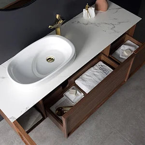 Forest 65" Wall Mounted Bathroom Vanity with Porcelain Slab Top and Ceramic Vessel Sink