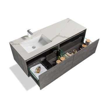 Freda 60" Wall Mounted Bathroom Vanity with Ceramic Integrated Sink Top