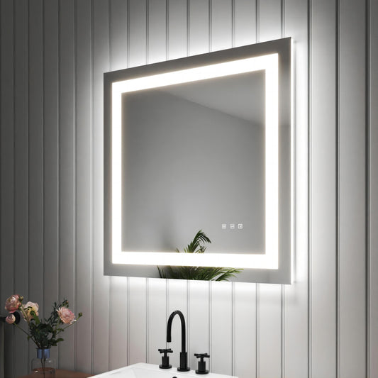 Halo 30 inch Square LED Mirror with Anti-Fog, frameless, wall-mounted