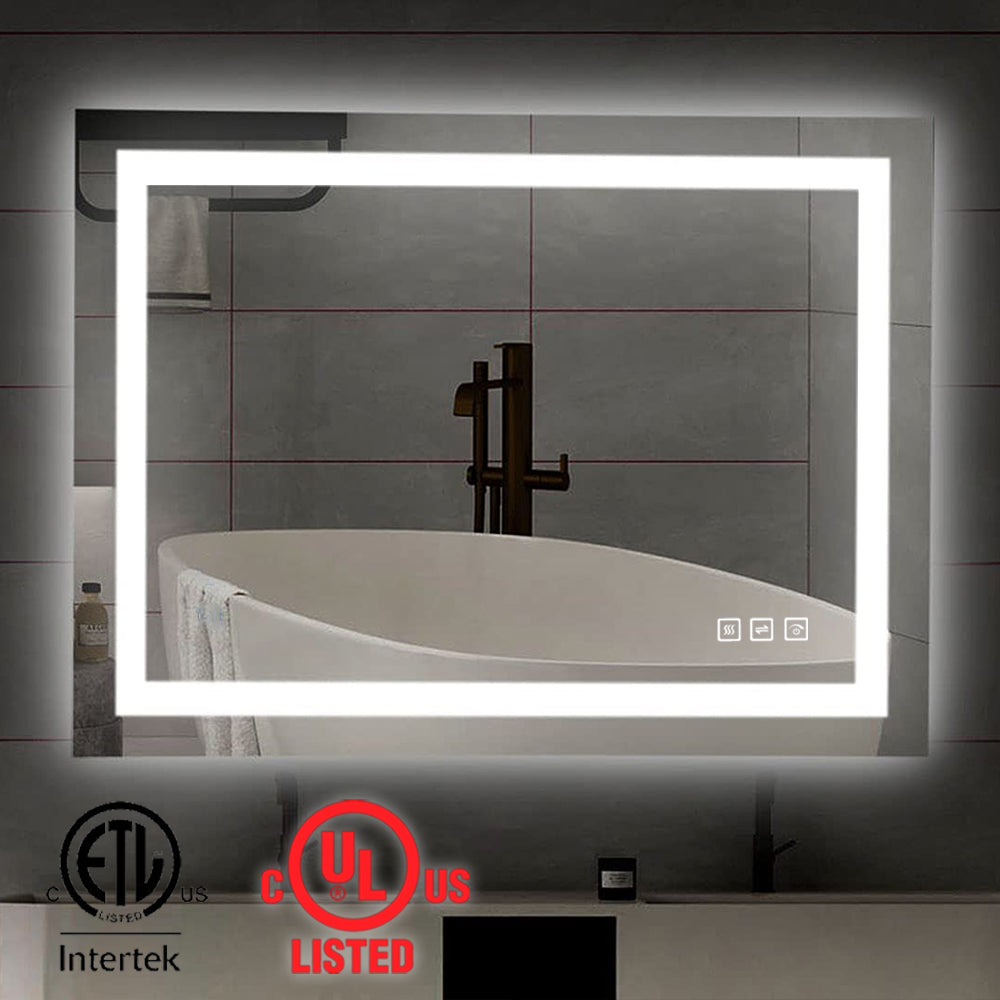 Halo 36 inch Square LED Mirror with Anti-Fog, frameless, wall-mounted