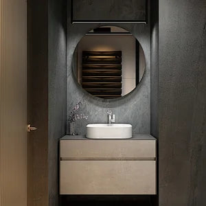Lamina 36" Wall Mounted Bathroom Vanity with Porcelain Slab Top and Ceramic Vessel Sink