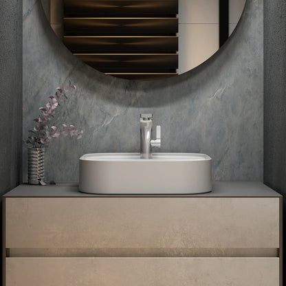 Lamina 48" Wall Mounted Bathroom Vanity with Porcelain Slab Top and Ceramic Vessel Sink