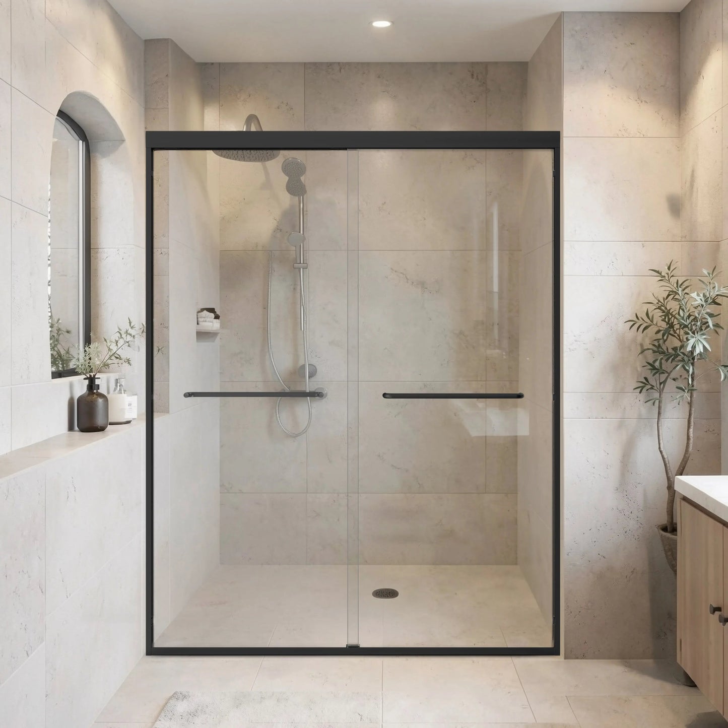 Preston 72 inch aluminum alloy frame semi-frameless single sliding shower door