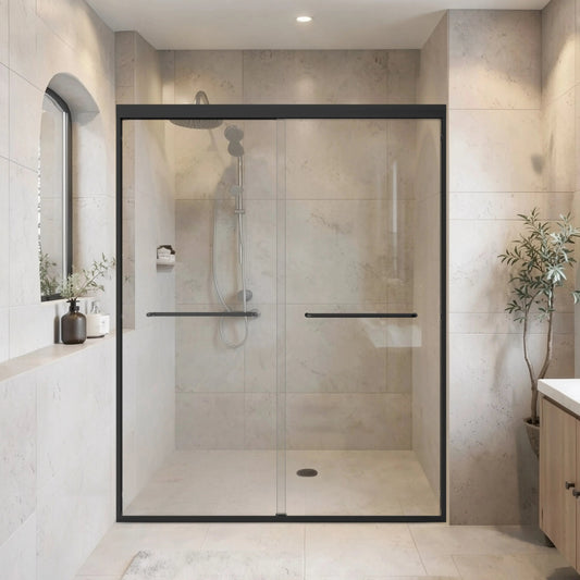 Preston 72 inch aluminum alloy frame semi-frameless single sliding shower door