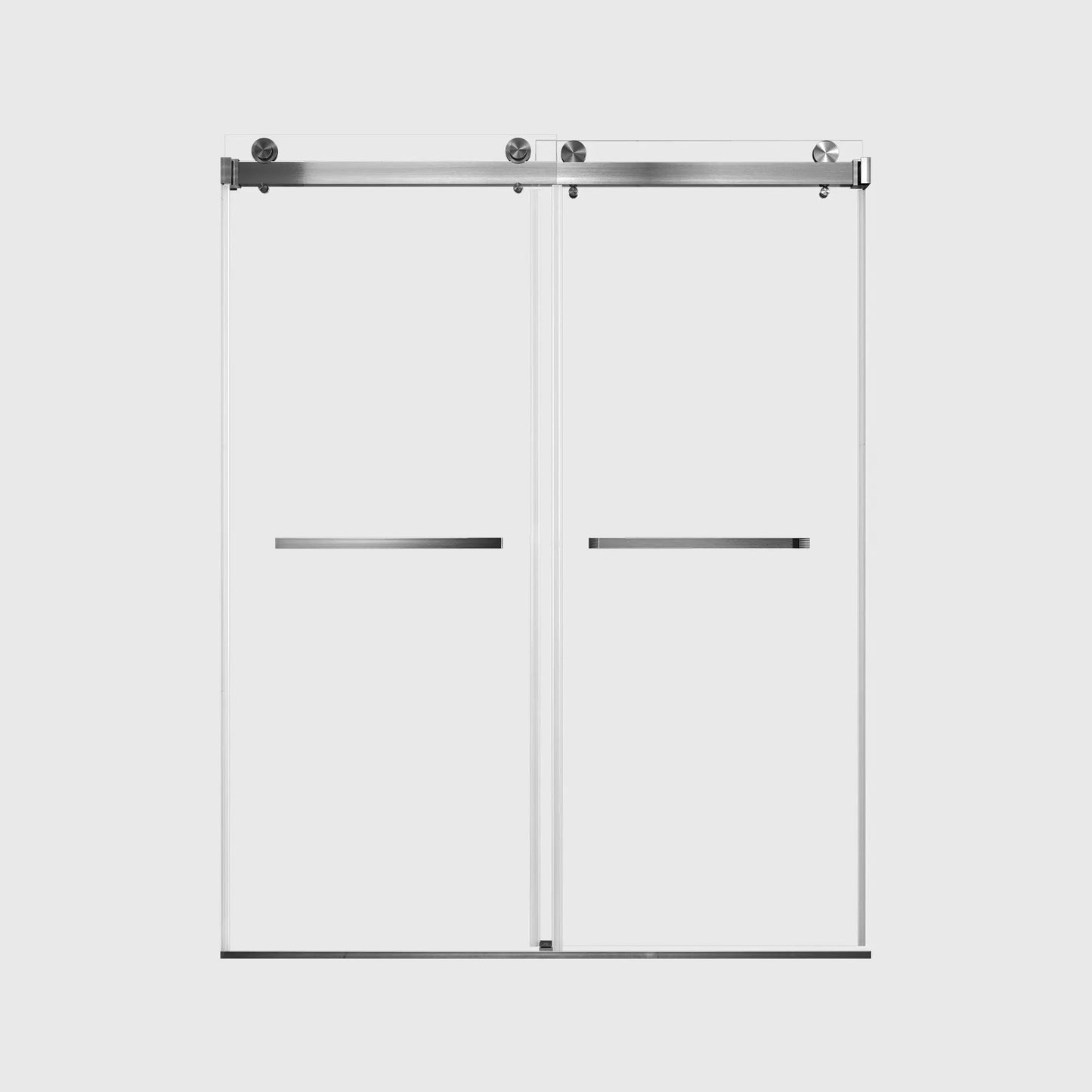 Additional view of the Solstice 76 inch stainless steel large wheel sliding shower door