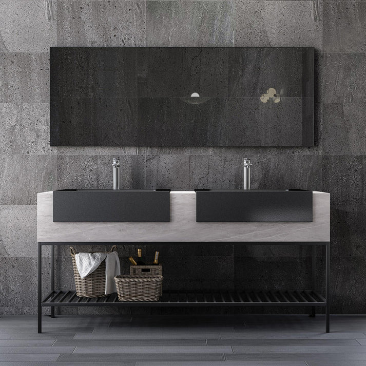 Vik 70" Freestanding Bathroom Vanity with Porcelain Slab Top and Solid Surface Sinks