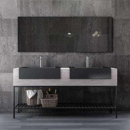 Vik 70" Freestanding Bathroom Vanity with Porcelain Slab Top and Solid Surface Sinks
