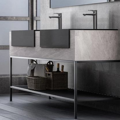 Vik 70" Freestanding Bathroom Vanity with Porcelain Slab Top and Solid Surface Sinks