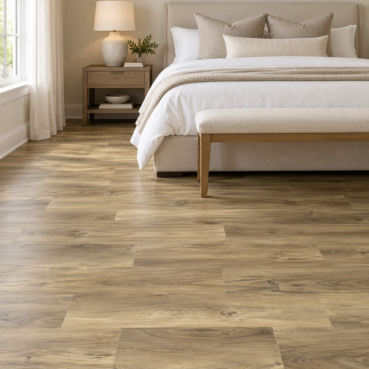 Stonington Waterproof SPC Flooring installed in a bedroom