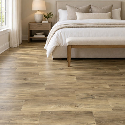 Stonington Waterproof SPC Flooring installed in a bedroom
