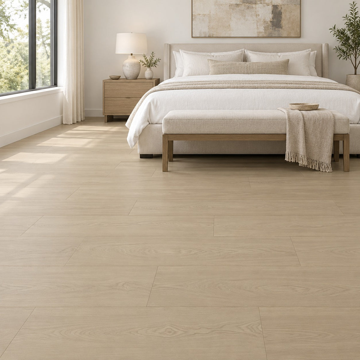 Tumbleweed Water Resistant Laminate Flooring installed in a bedroom