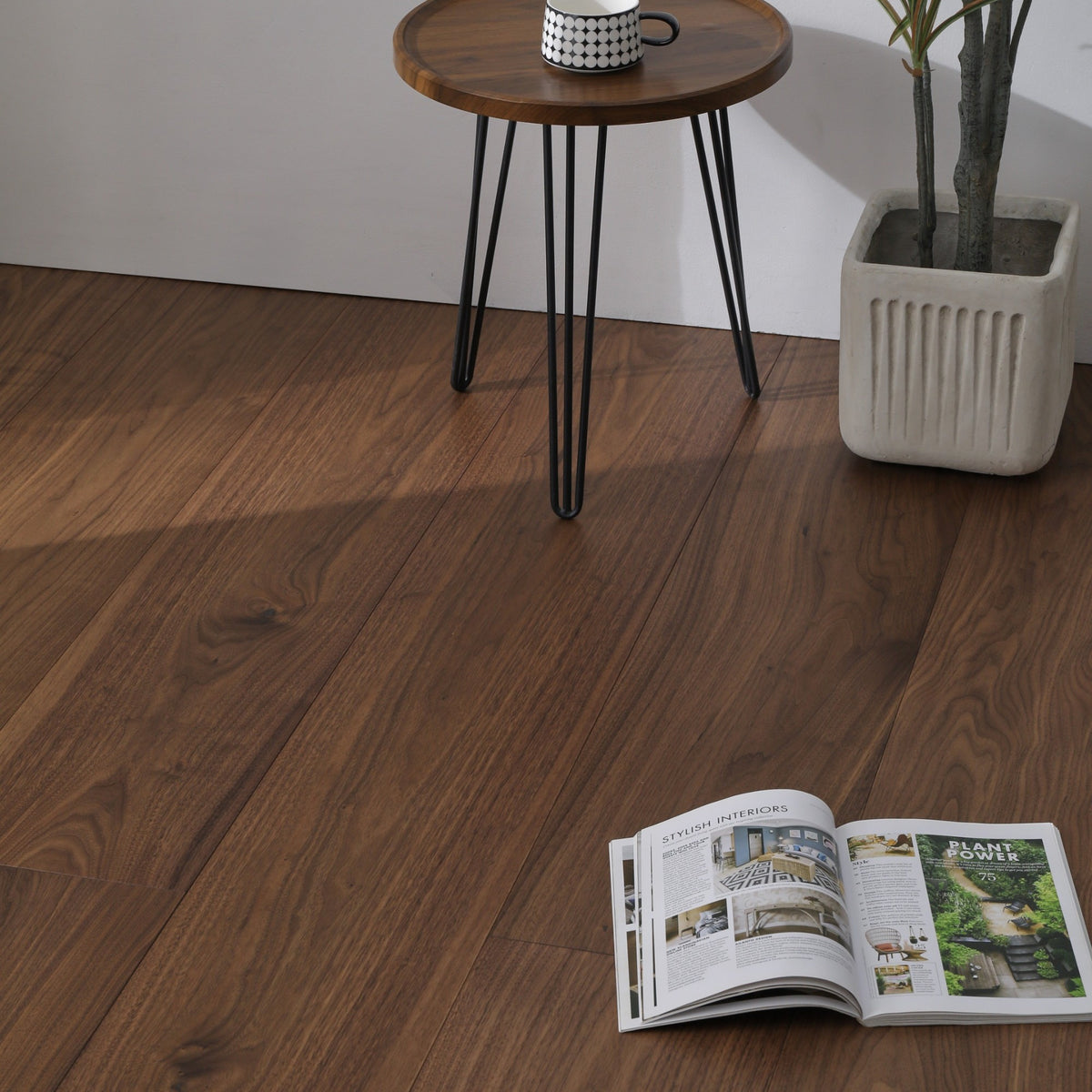 Stella #820 Engineered Wood Flooring styled on the floor, view 2