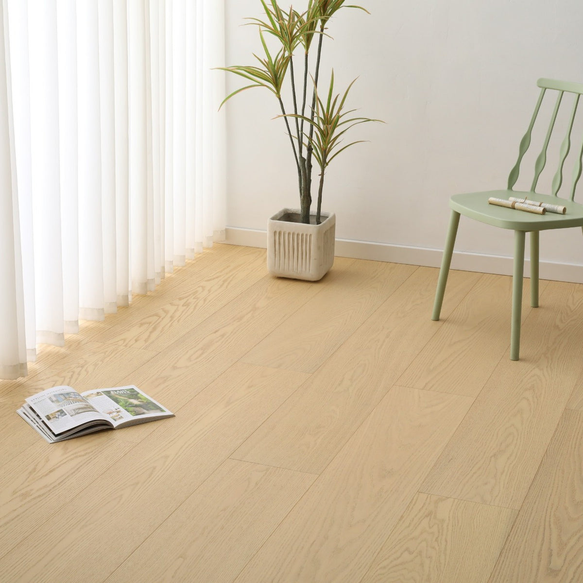 Stella #832 Engineered Wood Flooring styled on the floor, view 2