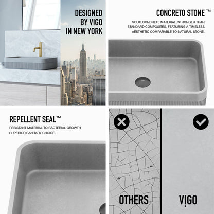 Cypress Rectangular Concreto Stone™ Composite Vessel Bathroom Sink