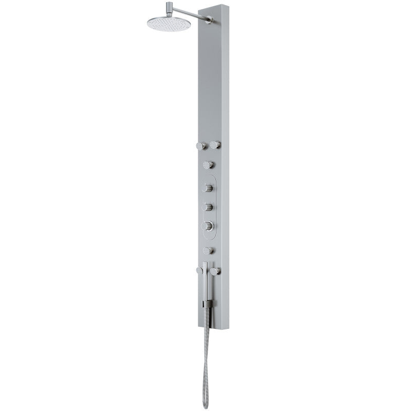 Dilana shower panel system in solid brass with side wand, round