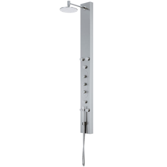 Dilana shower panel system in solid brass with side wand, round