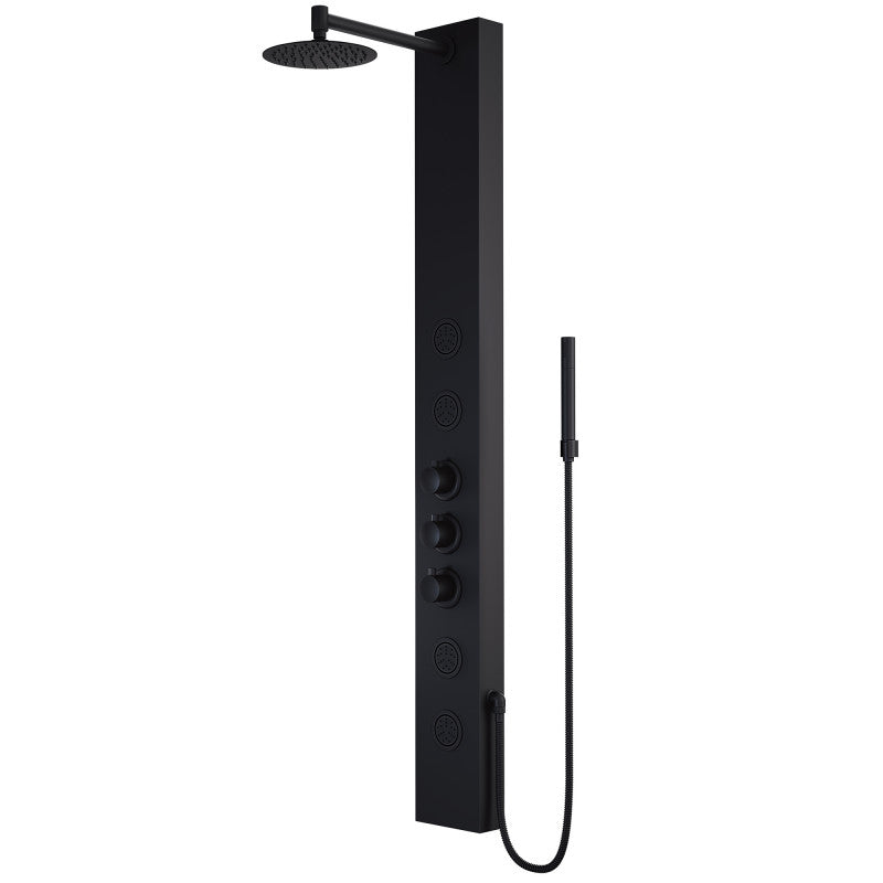 Ellington shower panel system in solid brass with side wand, round