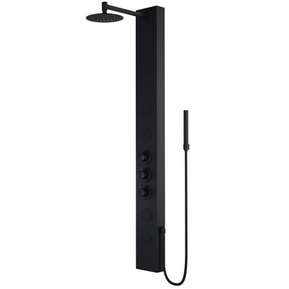 Ellington shower panel system in solid brass with side wand, round