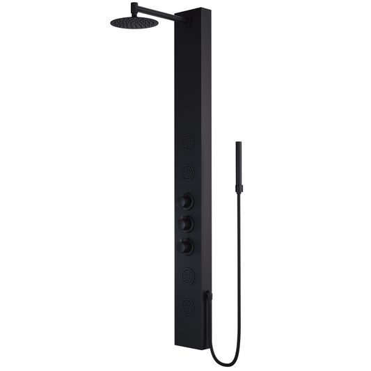 Ellington shower panel system in solid brass with side wand, round