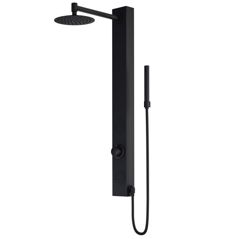 Gardenia shower panel system in solid brass with side wand, round