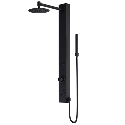 Gardenia shower panel system in solid brass with side wand, round