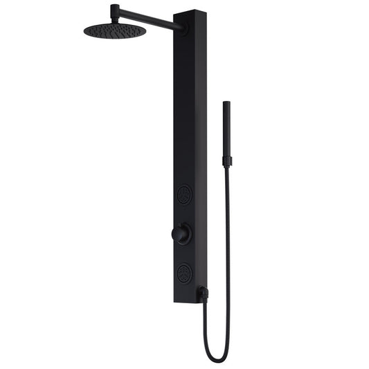 Gardenia shower panel system in solid brass with side wand, round