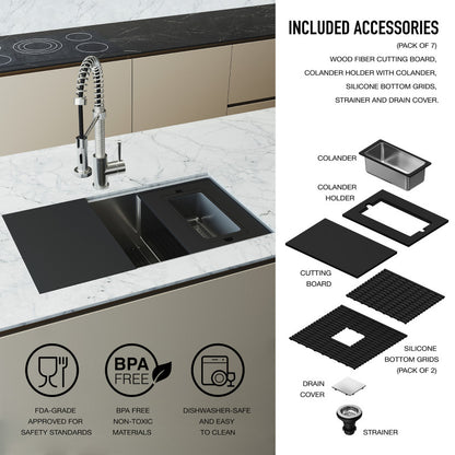 Hampton 32" Stainless Steel Undermount Kitchen Sink with Workstation