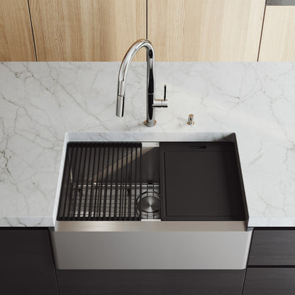 Oxford Flat 30" Stainless Steel Apron / Farmhouse Kitchen Sink with Workstation