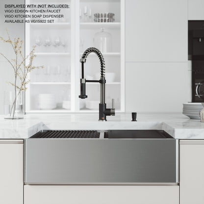 Oxford Flat 33" Stainless Steel Apron / Farmhouse Double Basin Kitchen Sink with Workstation
