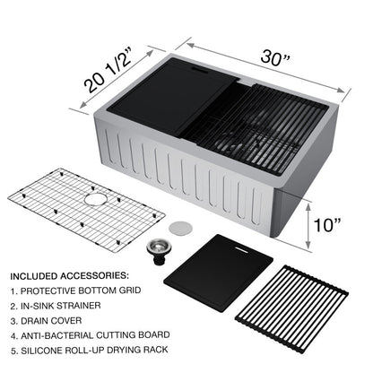 Oxford Fluted 30" Stainless Steel Apron / Farmhouse Kitchen Sink with Workstation