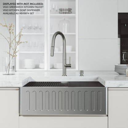 Oxford Fluted 30" Stainless Steel Apron / Farmhouse Kitchen Sink with Workstation