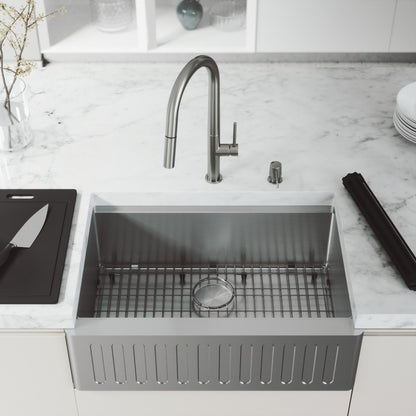 Oxford Fluted 30" Stainless Steel Apron / Farmhouse Kitchen Sink with Workstation