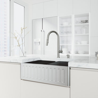 Oxford Fluted 30" Stainless Steel Apron / Farmhouse Kitchen Sink with Workstation