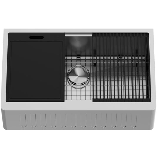 Oxford Fluted 33" Stainless Steel Apron / Farmhouse Kitchen Sink with Workstation