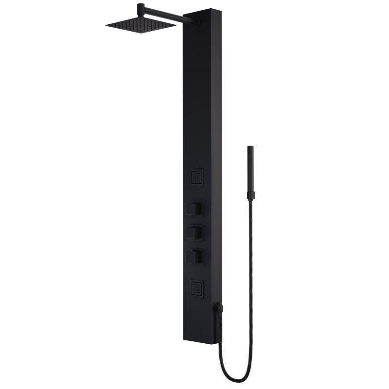 Rector Kingsley shower panel system in solid brass with side wand, squared