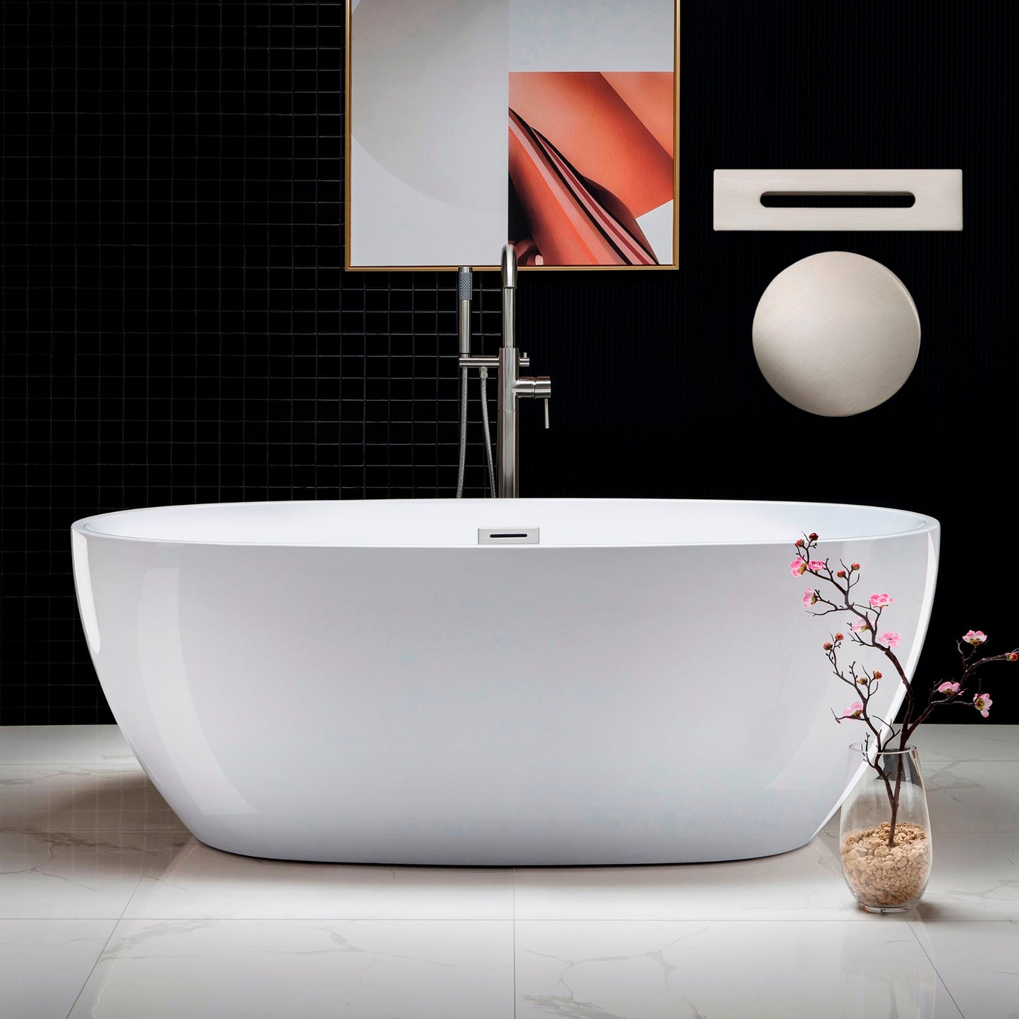 Aerie 67 inch freestanding acrylic soaking bathtub, oval