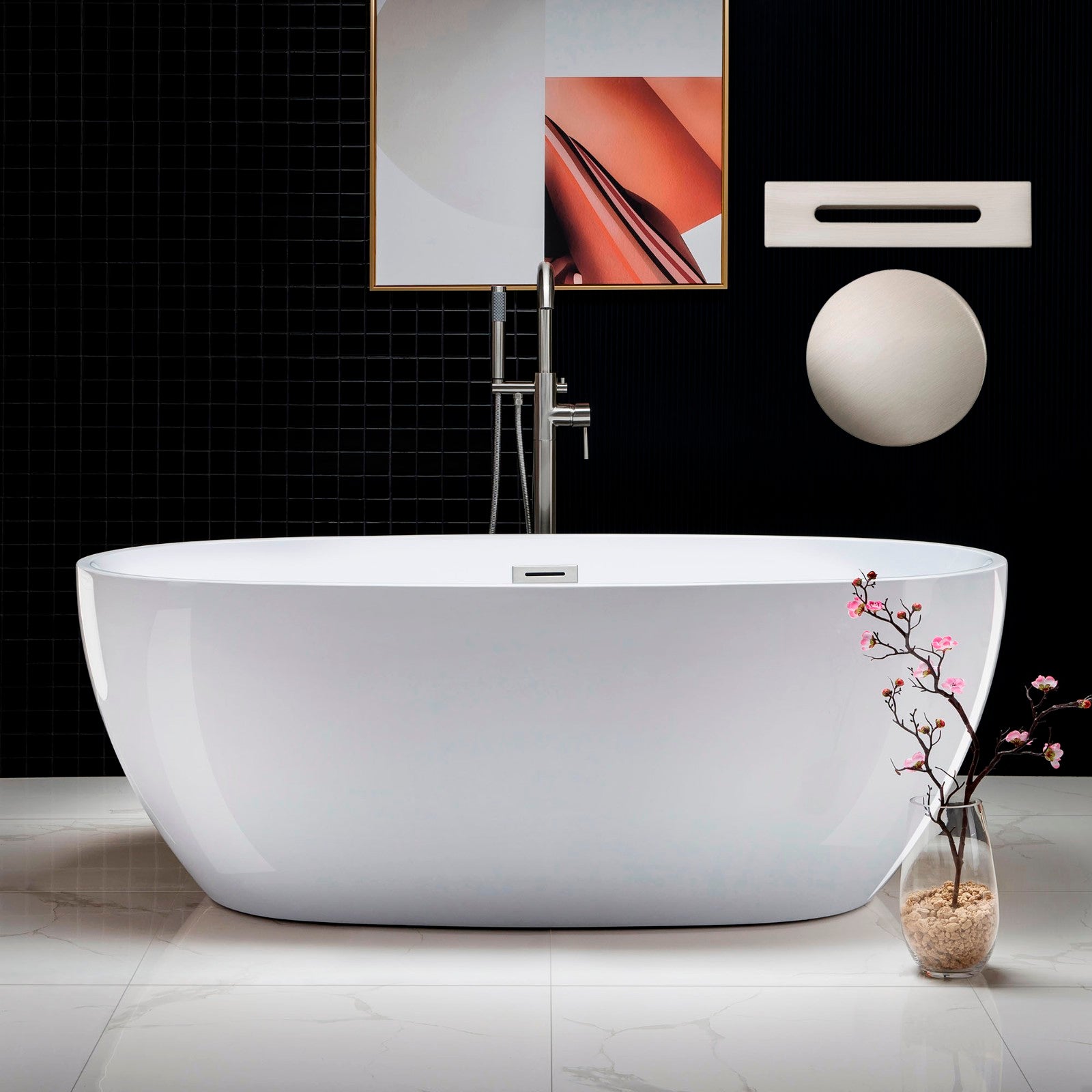 Aerie 67 inch freestanding acrylic soaking bathtub, oval