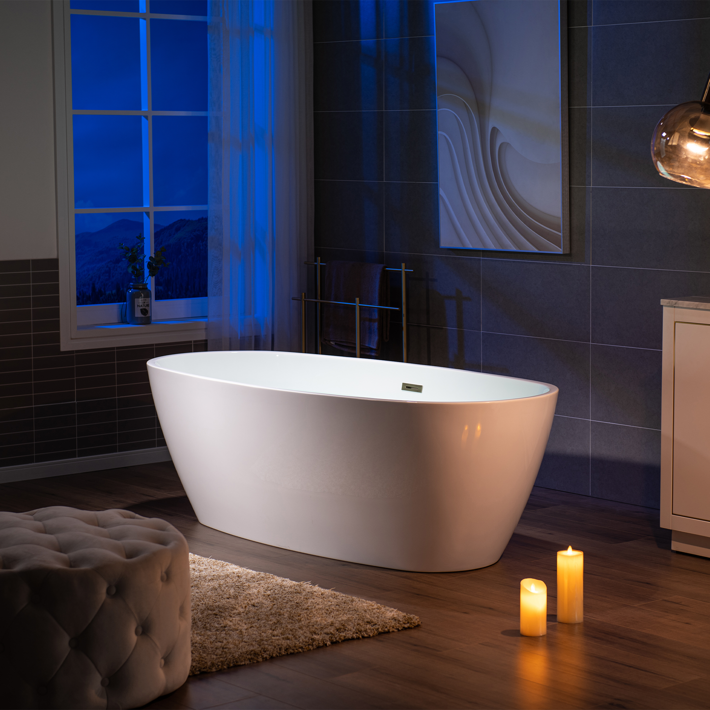 Aerie 71 inch freestanding acrylic soaking bathtub, oval