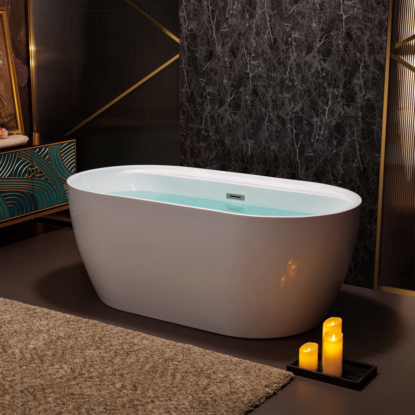 Aura 59 inch freestanding acrylic soaking bathtub, oval