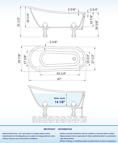 Barca 67" Freestanding Bathtub