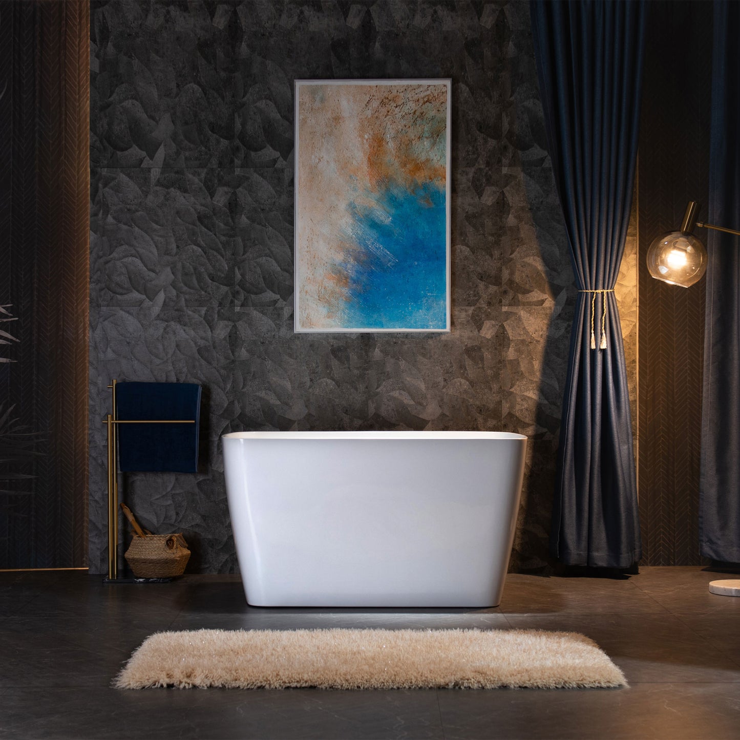 Boite 48 inch freestanding acrylic soaking bathtub, rectangular