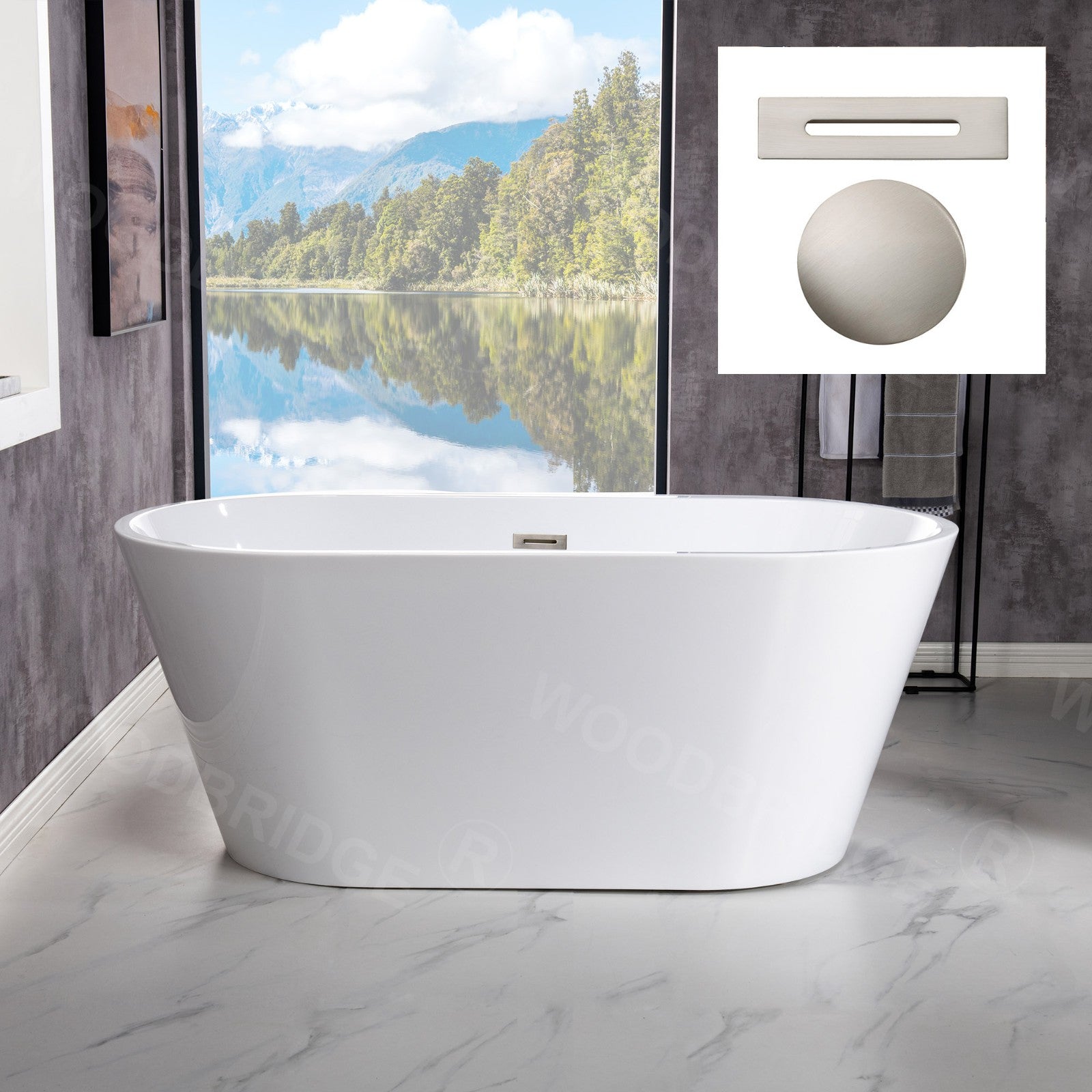 Brume 54 inch freestanding acrylic soaking bathtub, oval