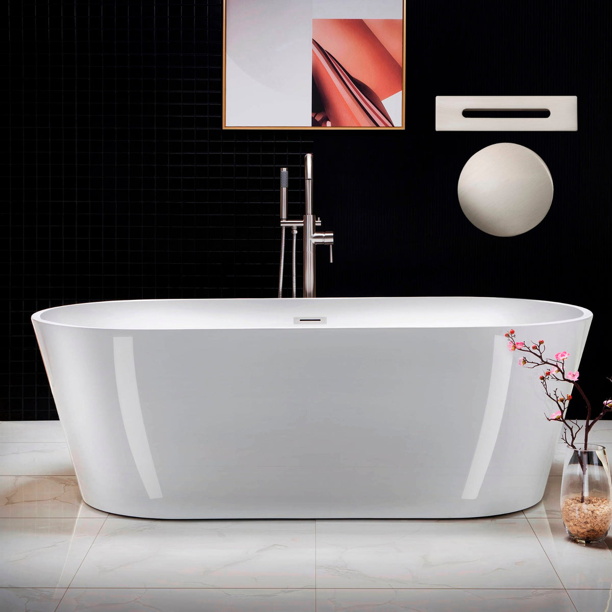 Brume 71 inch freestanding acrylic soaking bathtub, oval