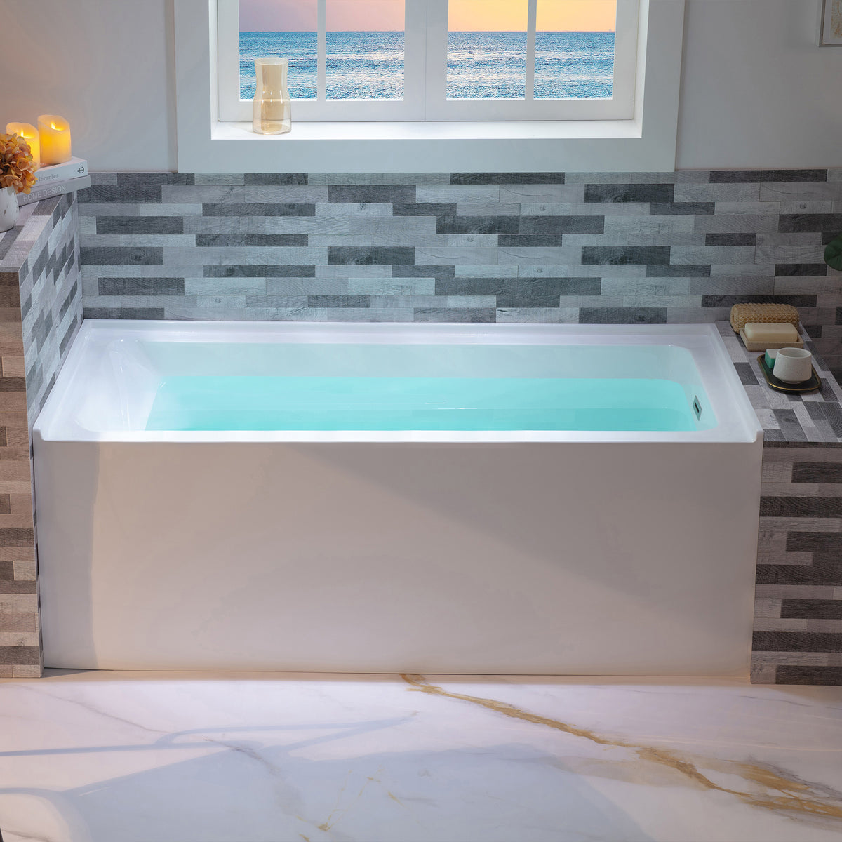 Crique 60 inch alcove acrylic soaking bathtub, rectangular