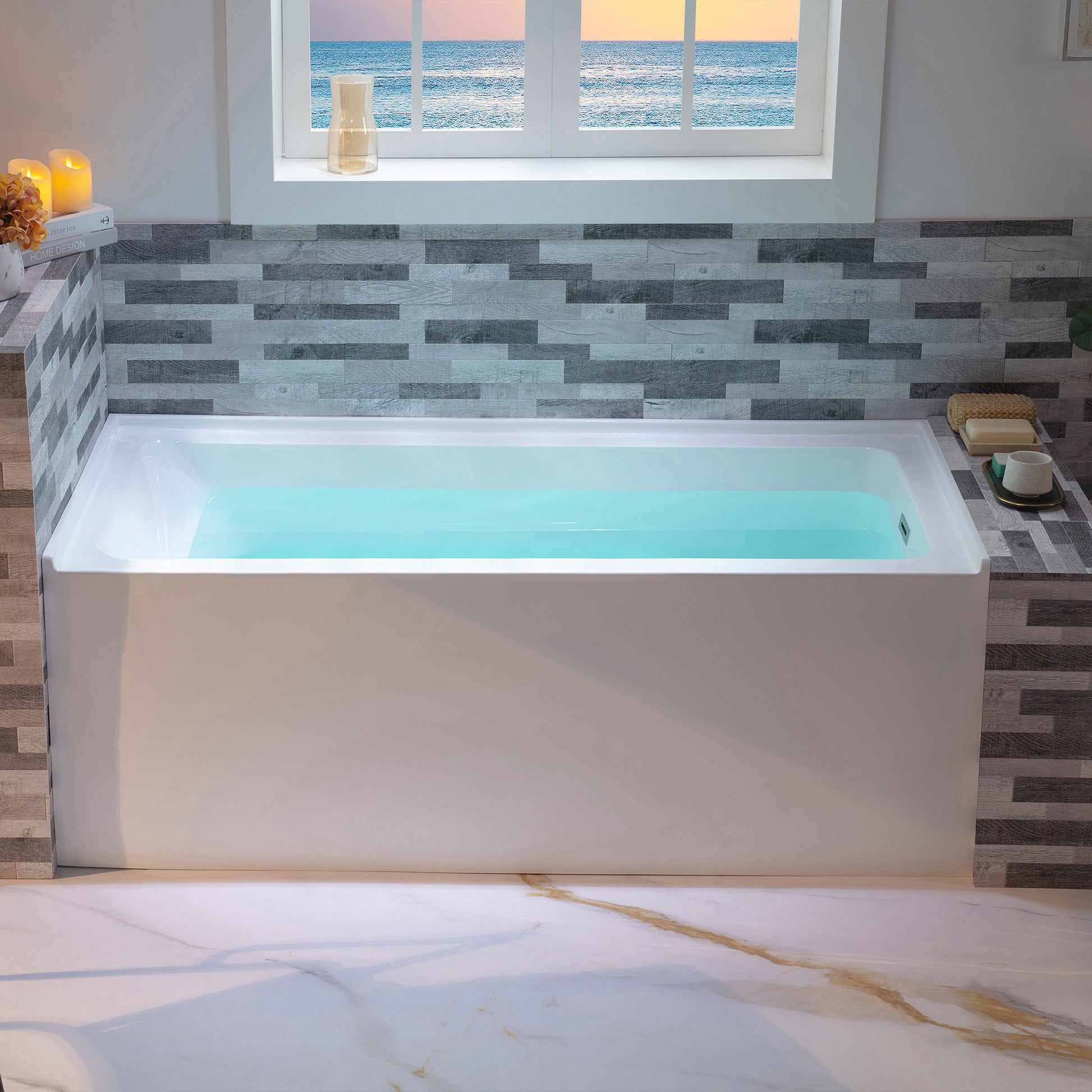 Crique 60 inch alcove acrylic soaking bathtub, rectangular