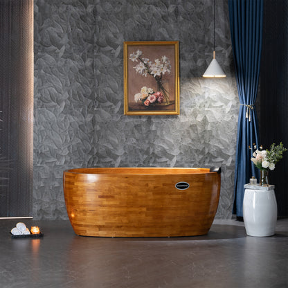 Derevo 59 inch freestanding wood soaking bathtub, oval