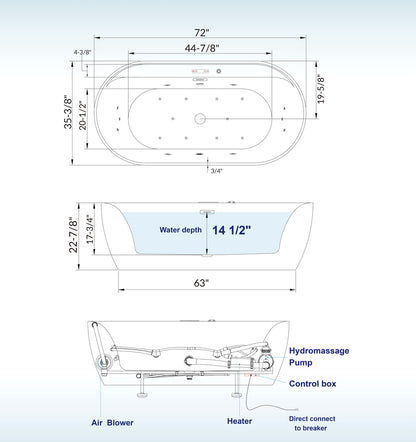 Dori 72" Freestanding Whirlpool Bathtub