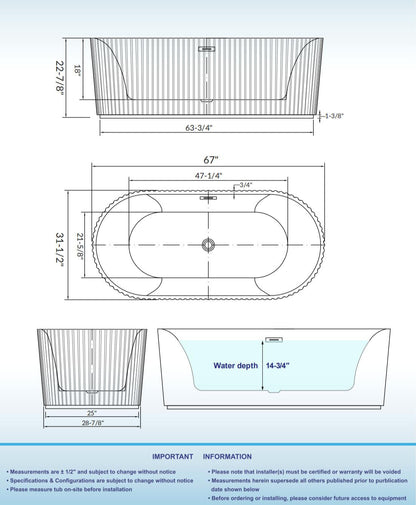 Fune 67" Freestanding Bathtub